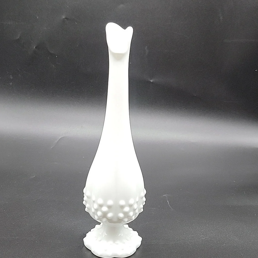 Vintage Fenton Milk Glass Hobnail  Swung Vase 9.5